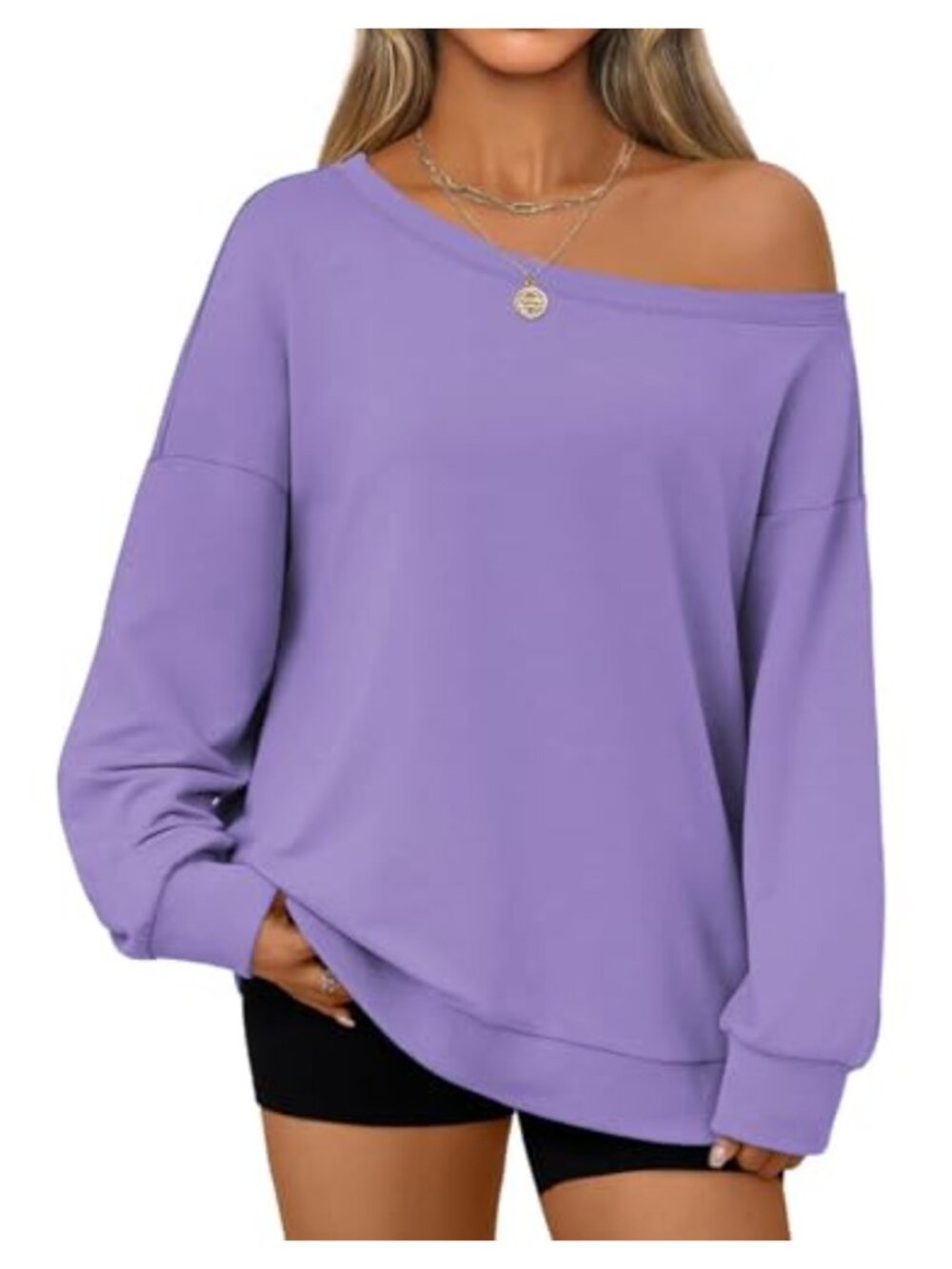 Oversized Off the Shoulder Sweatshirt Cotton Blend Relaxed Fit